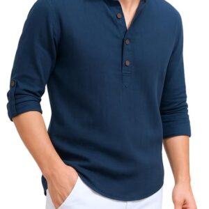 DEELMO Men's Cotton Blend Solid Regular Fit Full Sleeve Short Kurta | Men's Trendy Short Kurta