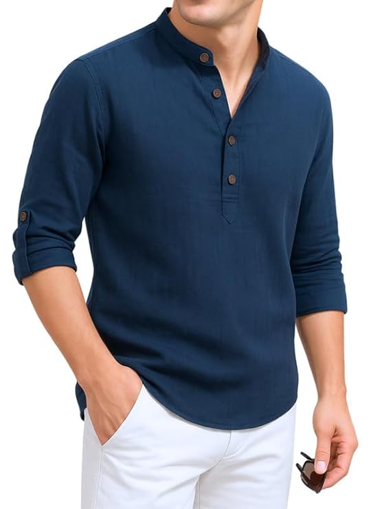 DEELMO Men's Cotton Blend Solid Regular Fit Full Sleeve Short Kurta | Men's Trendy Short Kurta