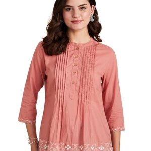 Amazon Brand - Myx Women's Cotton Printed A-line Short Kurti (Available in Plus Sizes)