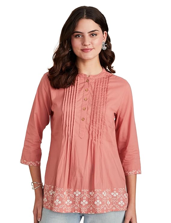 Amazon Brand - Myx Women's Cotton Printed A-line Short Kurti (Available in Plus Sizes)