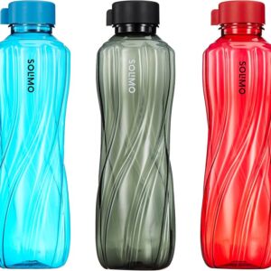 Solimo Plastic Water Bottles | Set of 3 | 1 Ltr | Multicolor, Twist