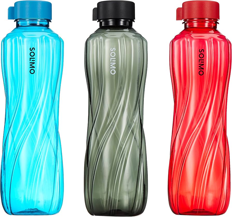 Solimo Plastic Water Bottles | Set of 3 | 1 Ltr | Multicolor, Twist